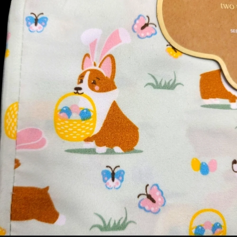 4pc Corgi Dog Easter Bunny Egg Basket Butterfly QUEEN Sheet Set Spring Bed Decor